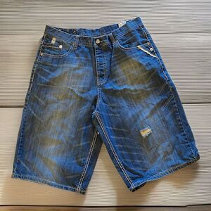 PARISH NATION Men's Denim shorts embellished pockets Size 38, Distressed 14" Leg